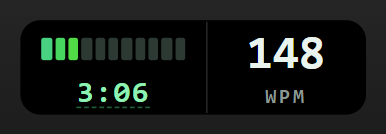 The speed ruler and a large readout of 148 words per minute