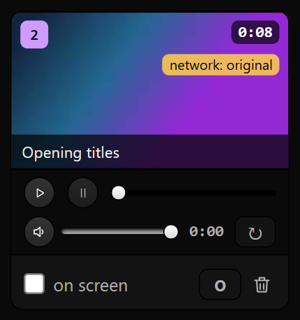 A video card with scrub bar, volume, mute and loop