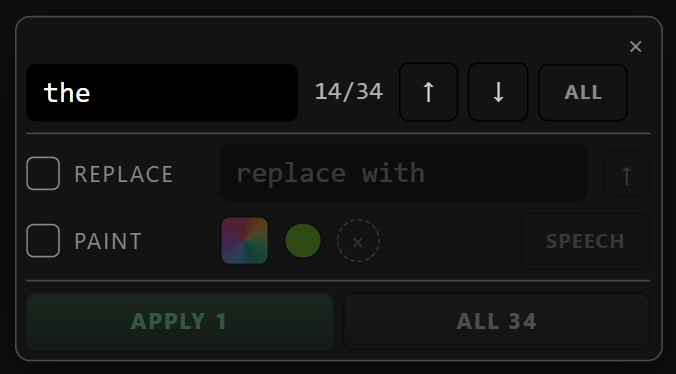 The search bar: find, replace, and paint every occurrence
